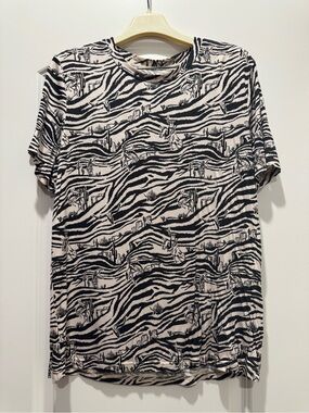 Super Soft Short Sleeve Tee in Black and Cream Zebra Print